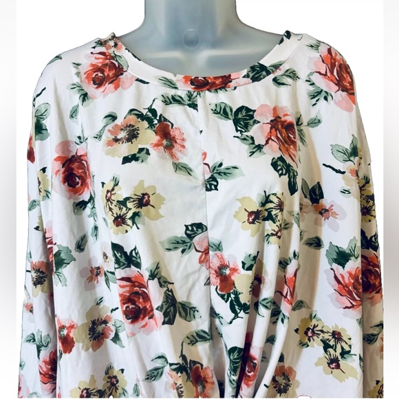 Viamour Women's L Tunic Top Floral Gathered Front LS Cottagecore Soft Made USA - Picture 2 of 9